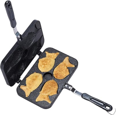 Taiyaki Maker - Visvormige Pan - Gebak Maken - 4 Holtes - 3576 cm - Zilver