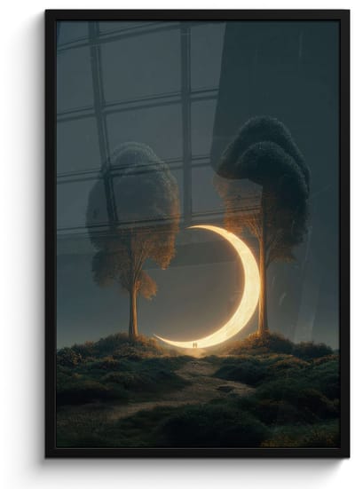 Poster in lijst - Fotolijst 60x90 cm - Posters - Maan - Bomen - Wandeling - Posterlijst zwart - Decoratie - Wanddecoratie woonkamer - Muurdecoratie slaapkamer