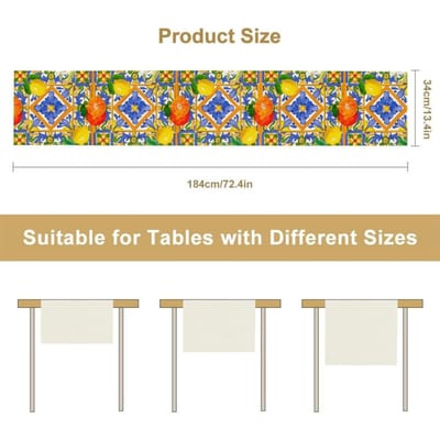 1 pièce chemin de table en lin inspiré de la Sicile, motif citron majolique, décoration de fête d'hiver, nappe contemporaine 150x33cm