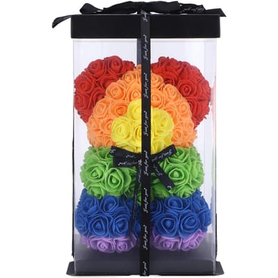 Ornement Ours en Fleurs Coloré Artificiel Faux Rose Cadeau pour la Saint-Valentin Anniversaire orange