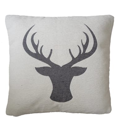 Kussenhoes - Chenille stof - Kerst - creme achtergrond - donker grijs Rendier - Hert - 45 cm