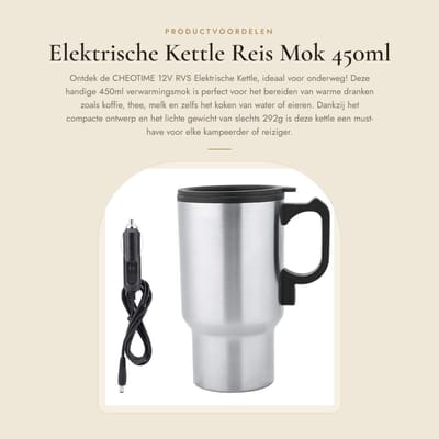 Dailygoods - Elektrische Kettle - Reis Mok - 450ml - Koffie en Water - Thermosfunctie - Compact en Lichtgewicht - RVS