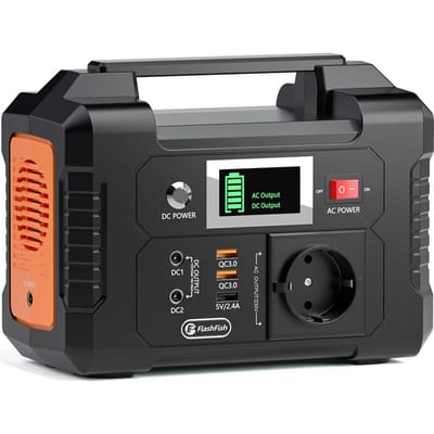 FlashFish E200 Draagbaar Energie Station 200 W, 151 Wh Batterij, Zonne-energie Uitgang 230 V, Energie Batterijpakket voor Buitenavontuur Huis Kamperen Noodgeval zwart