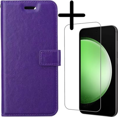 Hoesje Met Screenprotector - Geschikt voor Samsung Galaxy S23 FE - Luxe Pasjeshouder - Bookcase Portemonee - Flip Case - Kunstleer Book Case - Flipcase - Book Cover - Walletcase - Portemonneehoes - Paars