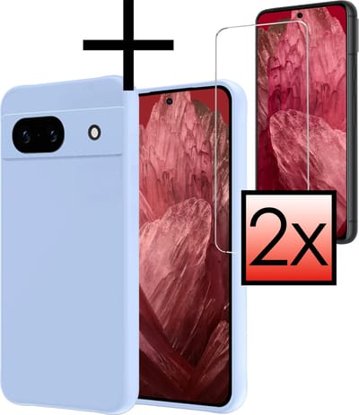 Hoesje - Met 2x Screenprotector - Geschikt voor Google Pixel 8a - Sterk & Shockproof - Back Cover - Siliconen Case - Telefoon Hoes - Lichtblauw