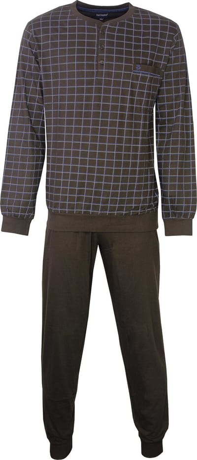 Paul Hopkins Heren Pyjama - Geprint Ruit - Katoen - Bruin - Maat S