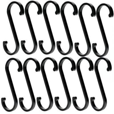 S-haken 12 stuks - Aluminium Haken - Roestvrij - Voor Kleding/Planten/Pannen - Zwart - Ruimtebesparend - Ophanghaken