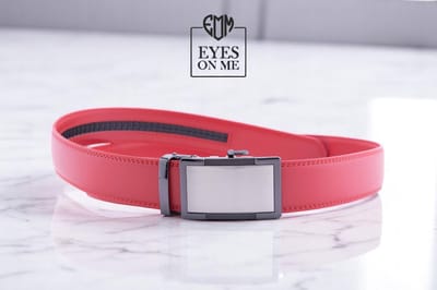 Rode lederen riem zonder gaatjes met automatische gesp voor heren ( Model N180 )
