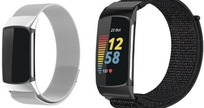 Strap-it Nylon Bandje (Zwart) + Milanese Band (Zilver) - Geschikt voor Fitbit Charge 6 - Zacht Nylon Bandje - Geweven Nylon Band - RVS Armband - Stalen Schakelarmband - Luxe & ademend ontwerp