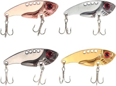 4 Stuks 55mm Metaal VIB Aas Crankbait Spinner, Vislepel met Driedubbele Haak voor Zoet- en Zoutwater Visserij