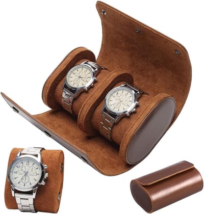 Horlogebox met 2 insteekplaatsen, Draagbaar horloge-etui Reisopbergdoos Horlogeopslag Retro opbergbox voor mannen en vrouwen