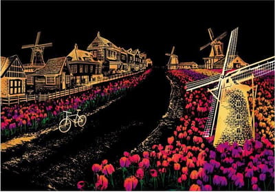 benelux hobby artikelen Krastekening Windmolen Nederland - Kraskaart 41x28cm