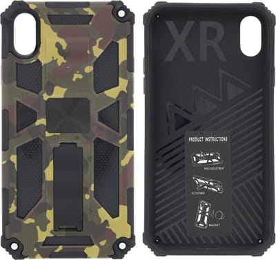Hoesje Geschikt voor iPhone XR Hoesje - Rugged Extreme Backcover Army Camouflage met Kickstand - Groen