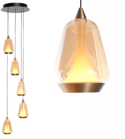 Hanglamp | 30 cm | serie tromba | 5 lichts | ingebouwd LED | brons bruin zwart | glas metaal | hotel chique modern klassiek