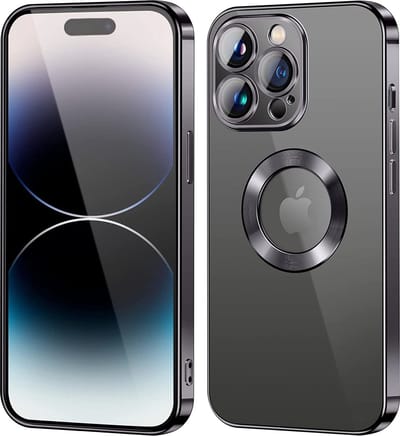 Hoesje Geschikt voor iPhone 14 Pro Magsafe hoes backcover – Lens beschermer – Transparant / Zwart