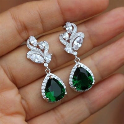 POMOiii Prachtige Dames Oorbellen Met Groene Druppel Cubic Zirconia Elegante Vrouwen Oorbel Verjaardag Mode Sieraden