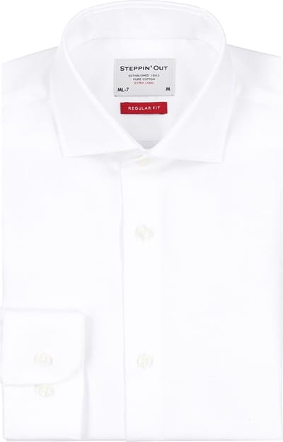 Steppin' Out Extra Long Sleeves Overhemd Twill Wit - Maat M - Heren