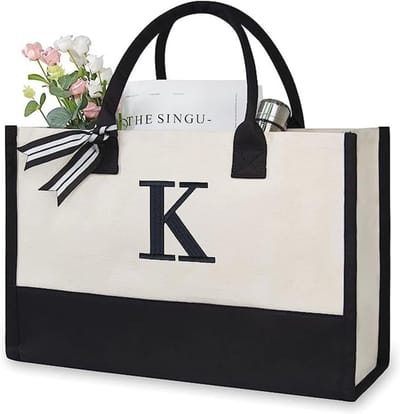 Katoenen Draagtas - Herbruikbare Boodschappentas - Dagelijks Gebruik - Gepersonaliseerde Letters - 40 x 30 cm - Naturel