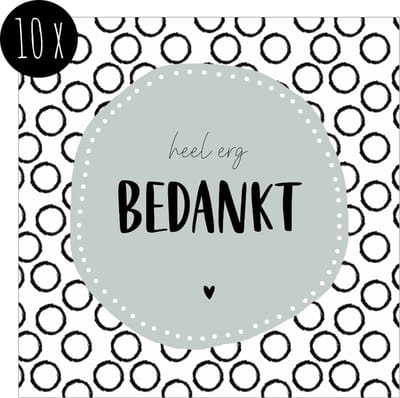 10x Bedankkaartjes / Bedankt kaarten | HEEL ERG BEDANKT | 13,5 x 13,5 cm | zonder enveloppen