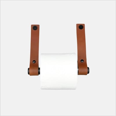 LGZ Leren Toiletrolhouder Cognac - Rolhouder Zwart metaal - Inclusief schroeven - 17x16,5cm - Leder