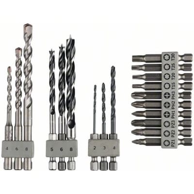 Bosch Accessories 2609256989 Boor- en bitassortiment 19-delig Metaal, Steen, Beton, Hout, Metselwerk 2 mm, 3 mm, 4 mm, 5 mm, 6 mm, 8 mm