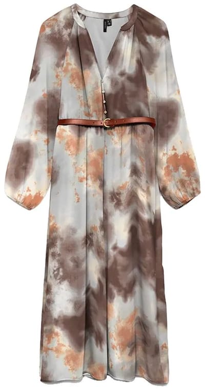 Vero Moda Holly Midi-jurk Met Lange Mouwen Bruin,Grijs XS Vrouw