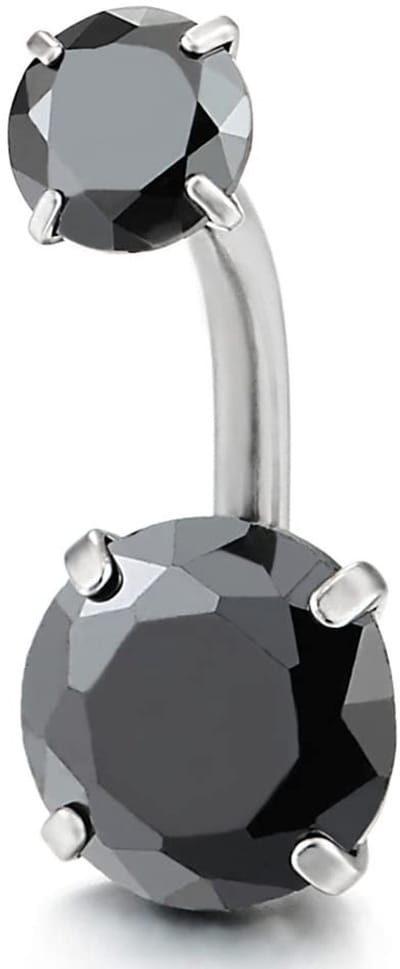 Dailygoody - Stalen navelring - Dubbele zirkonia - Uniek ontwerp - 20 mm - Roestvrij staal - Perfect voor dames - Met juwelendoos