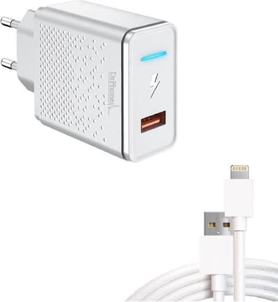 DrPhone LS3 - 18W Oplader + Kabel - Lader met LED indicator + 1 Meter Kabel - Voor o.a iOS smartphones / iOS Tablets modellen - Wit