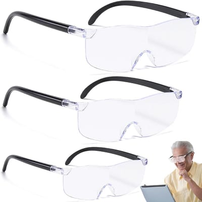 Allecto Plus - Vergrootbril met 150% 200% 300% vergroting voor brildragers - Leesloep voor naaien en reparaties - Anti-blauw licht - Ideaal voor op afstand lezen - Set van 3 stuks.