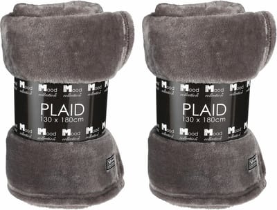 In The Mood Fleece deken - 2x stuks - titanium grijs - 130 x 180 cm - polyester - fleeceplaid - Bank deken - plaid