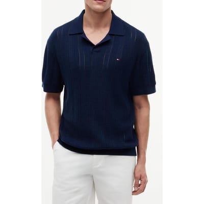 Tommy Hilfiger Pointelle Structure Carbon Navy Heather Größe: S | Poloshirts Outlet | Herren | Blau