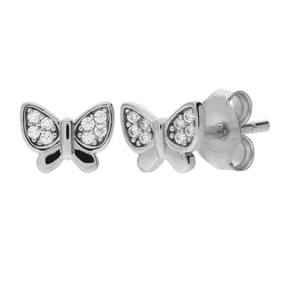 Lucardi Kinder Zilveren oorring kinderen vlinder zirkonia - Oorbellen - 925 Zilver - Zilverkleurig