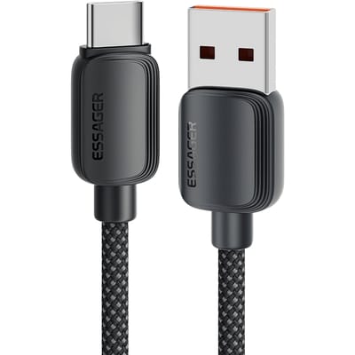 Essager 100W(!) Smartphone en Laptop Data + Oplaadkabel USB-A naar USB-C Zwart 1m
