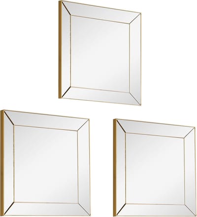 Spiegel Set - Trion Alexy - 3 Stuks Hangspiegels in Frame - Vierkant - Goud - Kunststof
