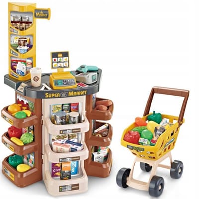 Vivaura® Speelgoed kassa - Speelgoedwinkel - Supermarkt Set met Kassa, winkelwagen incl. Scanner, Pasje en Geld - 47-delige Set - Speelgoed Keuken - Complete Winkelervaring voor Kleine Ondernemers