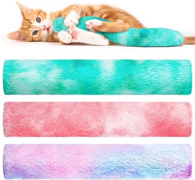 carmdering - Kattenkrabstok - Kattenspeelgoed Staaf - Pluche Katzenspeelgoedset - Biologische Katzenmint Vulling - Bijt- En Scheurvast Ontwerp - Hoogwaardige Pluche En Stretch-Katoen - Batik-Afwerking In Drie Kleuren - 3 Stuks