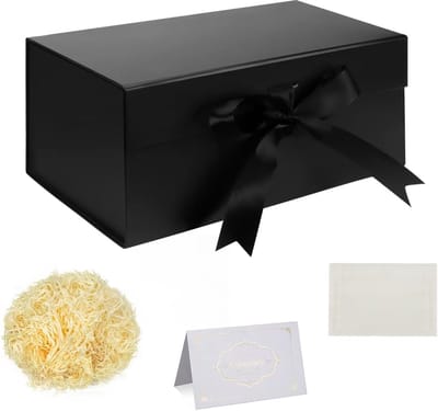 Zwarte Geschenkdoos Set met Lint en Magnetische Deksels - Perfect voor Cadeaus en Feestdagen