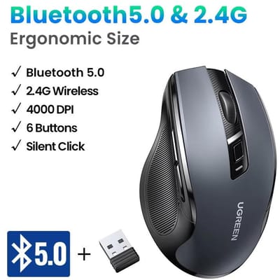 UGREEN draadloze Bluetooth dual-mode muis, kantoor licht geluid, geschikt voor Apple, Huawei, laptop, iPad, ergonomische muis