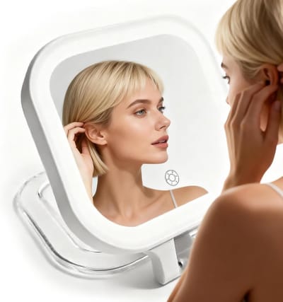 Make-upspiegel met licht - Vergrotingsspiegel Draagbaar - Dagelijkse Verzorging - Opvouwbaar Compact Design - 10x10 Millimeter - Wit