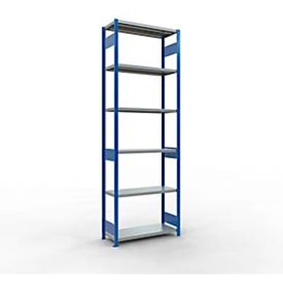 Schulte Lagertechnik MULTIplus250 rekken zonder schroeven, basisrek, B 1000 x D 400 x H 3000 mm, staal, RAL 5010 gentiaanblauw/verzinkt