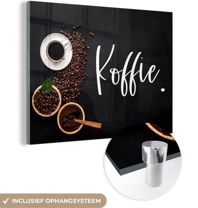 MuchoWow® Glasschilderij 120x90 cm - Schilderij acrylglas - Spreuken - Koffie - Quotes - Foto op glas - Schilderijen