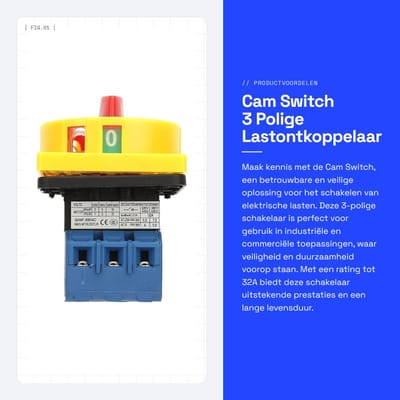 Dailygoods - Cam Switch - 3 Polige Lastontkoppelaar - Veiligheid en Betrouwbaarheid - Geel - 25A/32A - Ideaal voor Paneelmontage - Hoogwaardige Kwaliteit