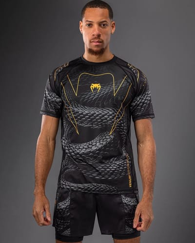Venum Matupa Dry Tech T‑Shirt – Zwart/Grijs/Goud | Sneldrogend Sportshirt voor Vechtsporten & Fitness - S