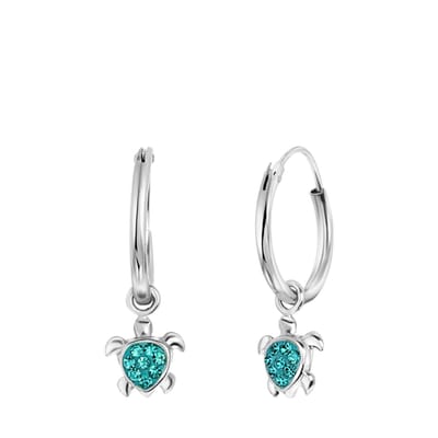 Lucardi Kinder Zilveren kinderoorbellen hanger schildpad kristal - Oorbellen - 925 Zilver - Zilverkleurig