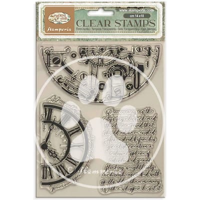 Clear Stamps "Gardens of Time" - Half clocks and writings