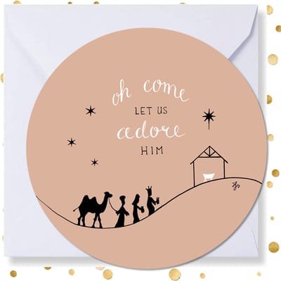 Kerstkaart rond ‘Oh Come let us adore Him’ - 10 stuks -met enveloppen - kerstkaarten