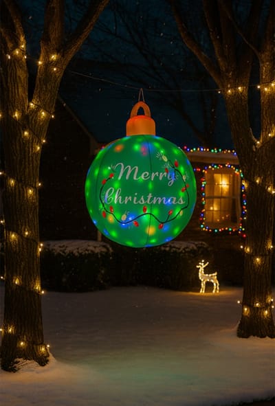 HEM Opblaasbare Kerstbal – 122 cm Hoog – Met LED Verlichting en Blower – Inclusief Opbergzak, Grondpennen en Scheerlijnen