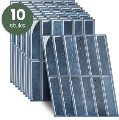 STACK® Plaktegels - 10 Stuks - Rechte Tegel - Blauw - 29 x 23 cm - Zelfklevende Tegels & Tegelstickers - Plak Tegels - Wandtegel Stickers & Zelfklevende Wandtegels - Keuken & Badkamer Tegels - 3D Muurstickers