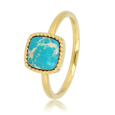 My Bendel - Goudkleurige Kleine Zegelring met Imperial Jasper Edelsteen - Goudkleurige Zegelring - Vierkante Imperial Jasper Edelsteen - met Luxe Cadeauverpakking | Sieraden Voor Dames | Maat 19.00 Mm / Maat 60