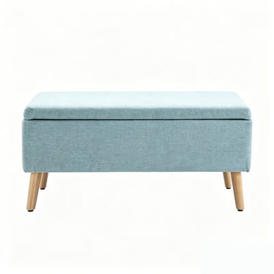 Opbergbank met opbergruimte lichtgroen 110x39x45 cm gestoffeerde bank in Scandinavische stijl – fluweelachtige linnen-look polyester – houten poten – multifunctionele zitbank voor hal, slaapkamer en woonkamer